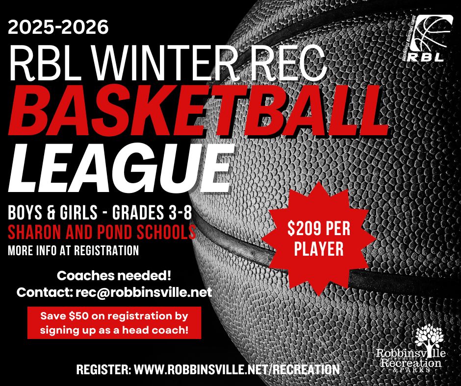 Robbinsville Basketball League 2025 - 2026 Rec Flyer